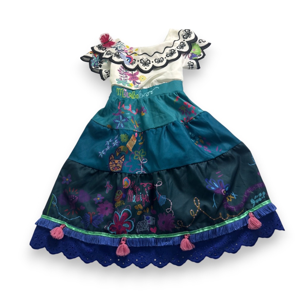 Disney Store Encanto Mirabel Costume Dress Kids Size 5/6 Teal Floral Embroidery